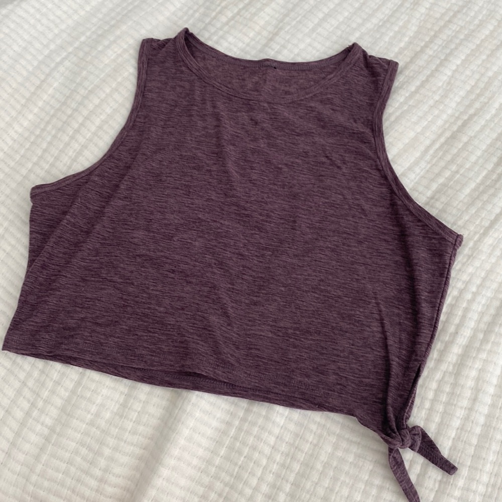 Purple athletic tank with tie on the side